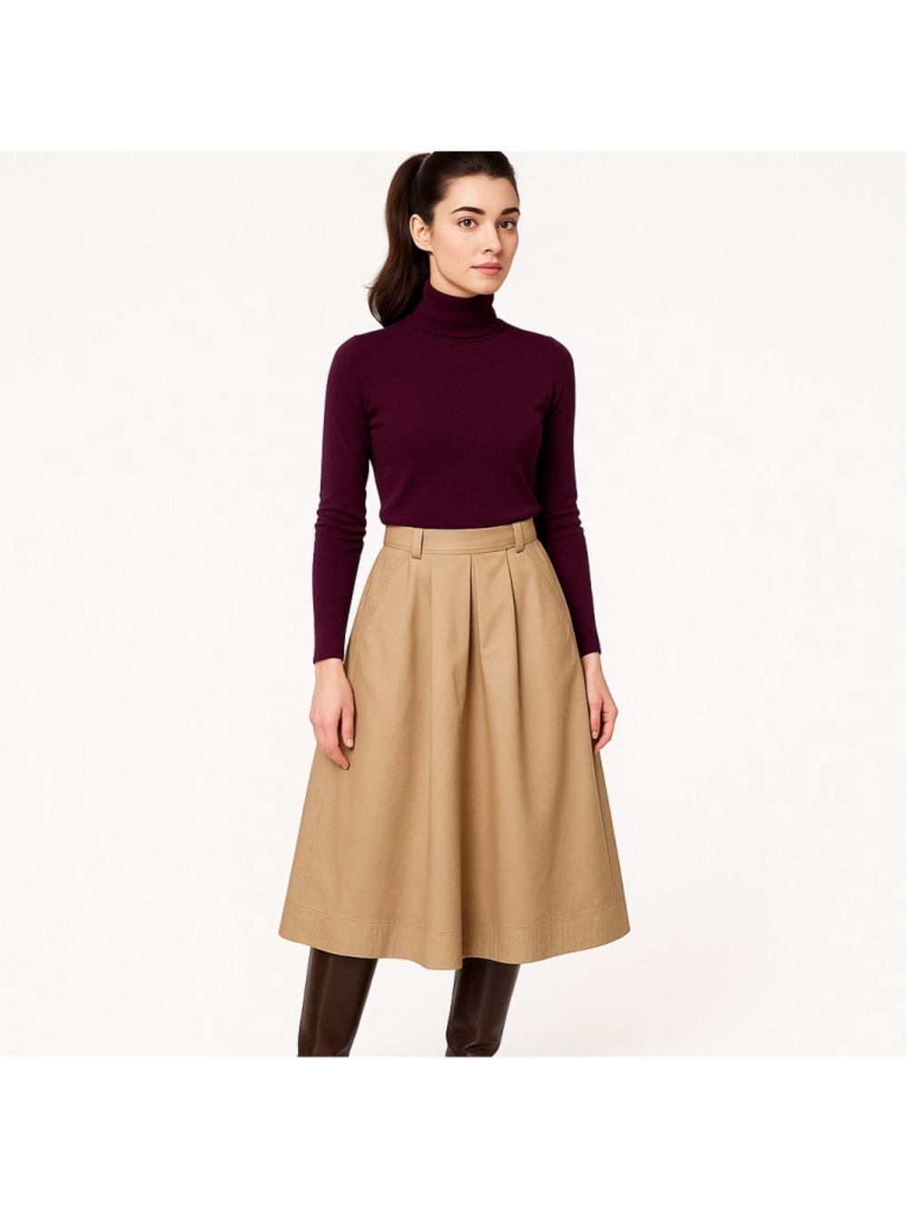 Vintage 1980s Barry Bricken Tan Khaki A-Line Midi Circle Skirt XS fits 26” waist - Picture 3 of 13